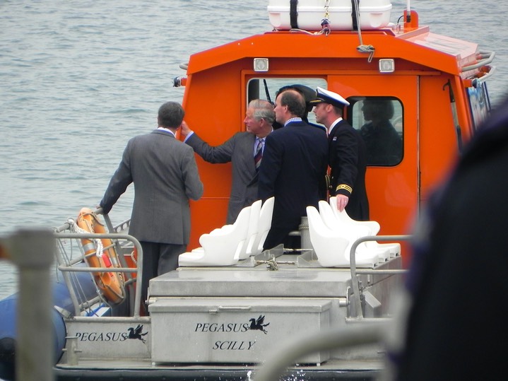 Prince Charles and Camilla visiting the Isles of Scilly in July 1012. Pegasus
